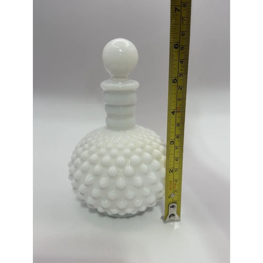 Vintage White Milk Glass Hobnail Glass Perfume Decanter Bottle With Stopper